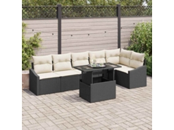 Vidaxl Conjunto De Sofá De Jardim 7 Unid. Preto E Creme Vime Pe