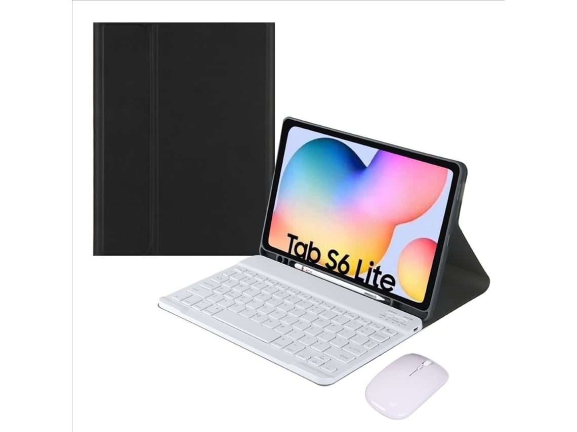 Capa Com Teclado Para Tablet Lurelia, Compatível Com Samsung Galaxy Tab S6 Lite 10.4/p610 Preta, Couro Sintético, Teclado Bluetooth, Fixação Magnética