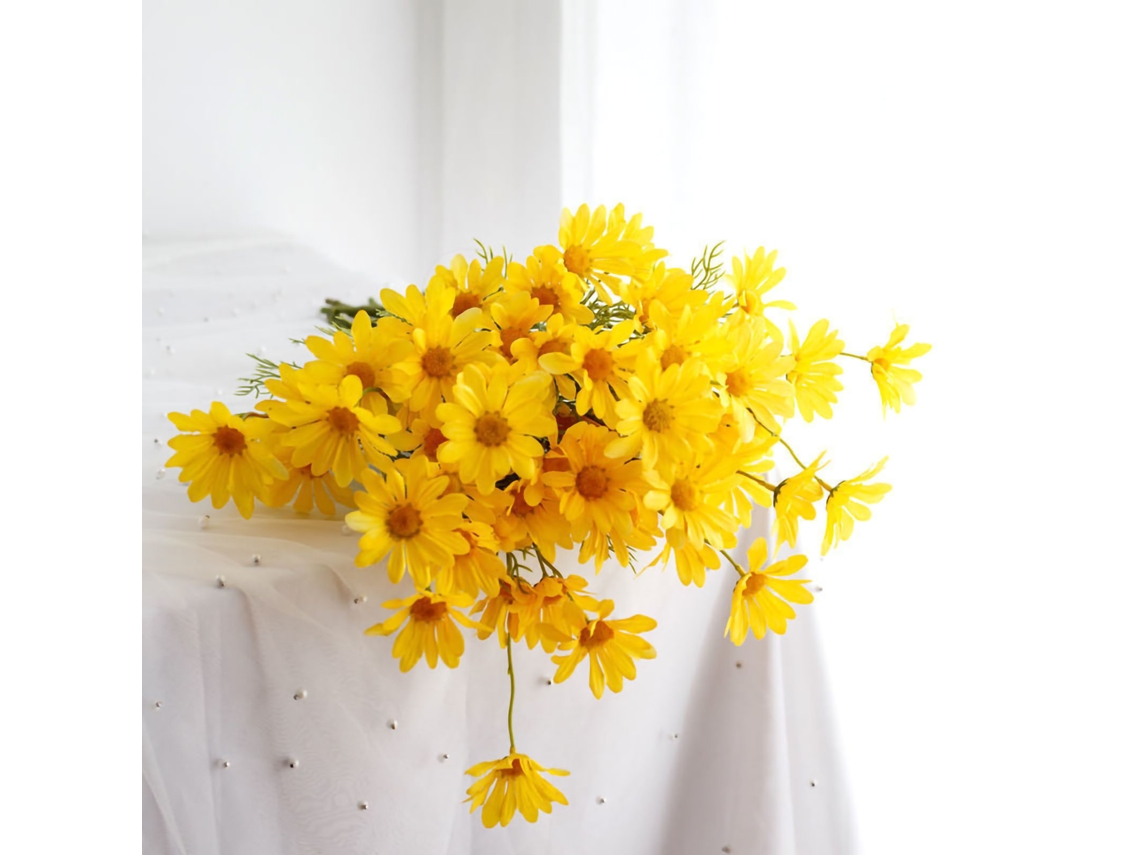 Buquê De Margaridas Artificiais Amarelo Claro Para Decoração Residencial E Escritório