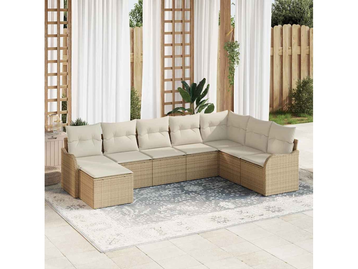 Vidaxl Conjunto De Sofá De Jardim 8 Unid. Bege E Branco Vime Pe
