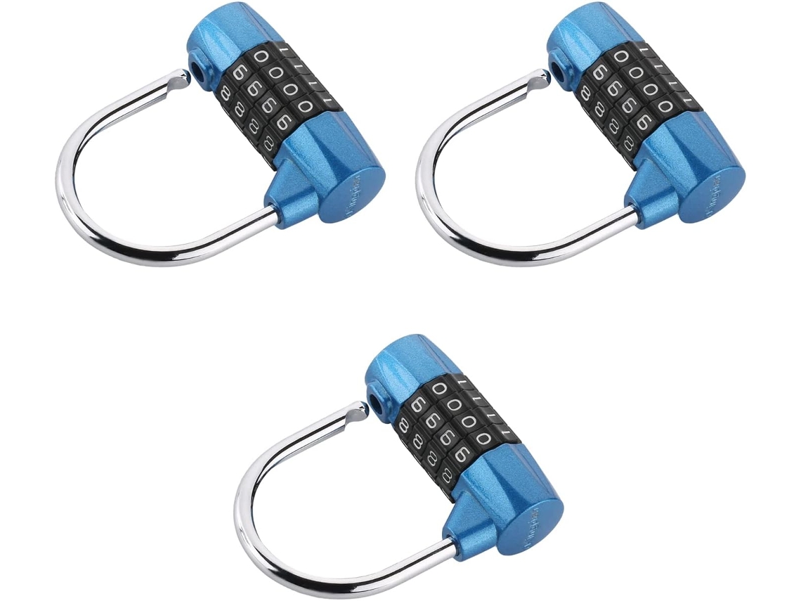 Conjunto De 3 Cadeados Com Combinação 4 Dígitos, Haste 0,2 Polegadas,