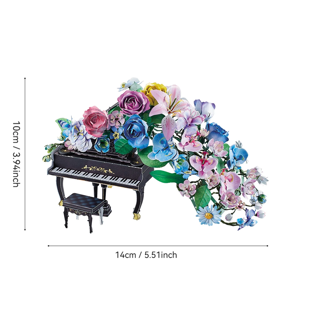 Quebra-cabeça 3d De Metal Colorido Com 306 Peças, Modelo De Piano E Flor Para Montar.