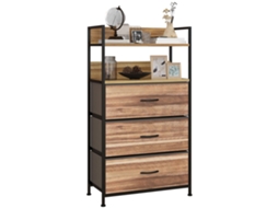 Cômoda Industrial De Armazenamento Com 3 Gavetas Removíveis De Tecido E 2 Prateleiras - 60 X 29 X 101cm - Mdf E Metal-ch