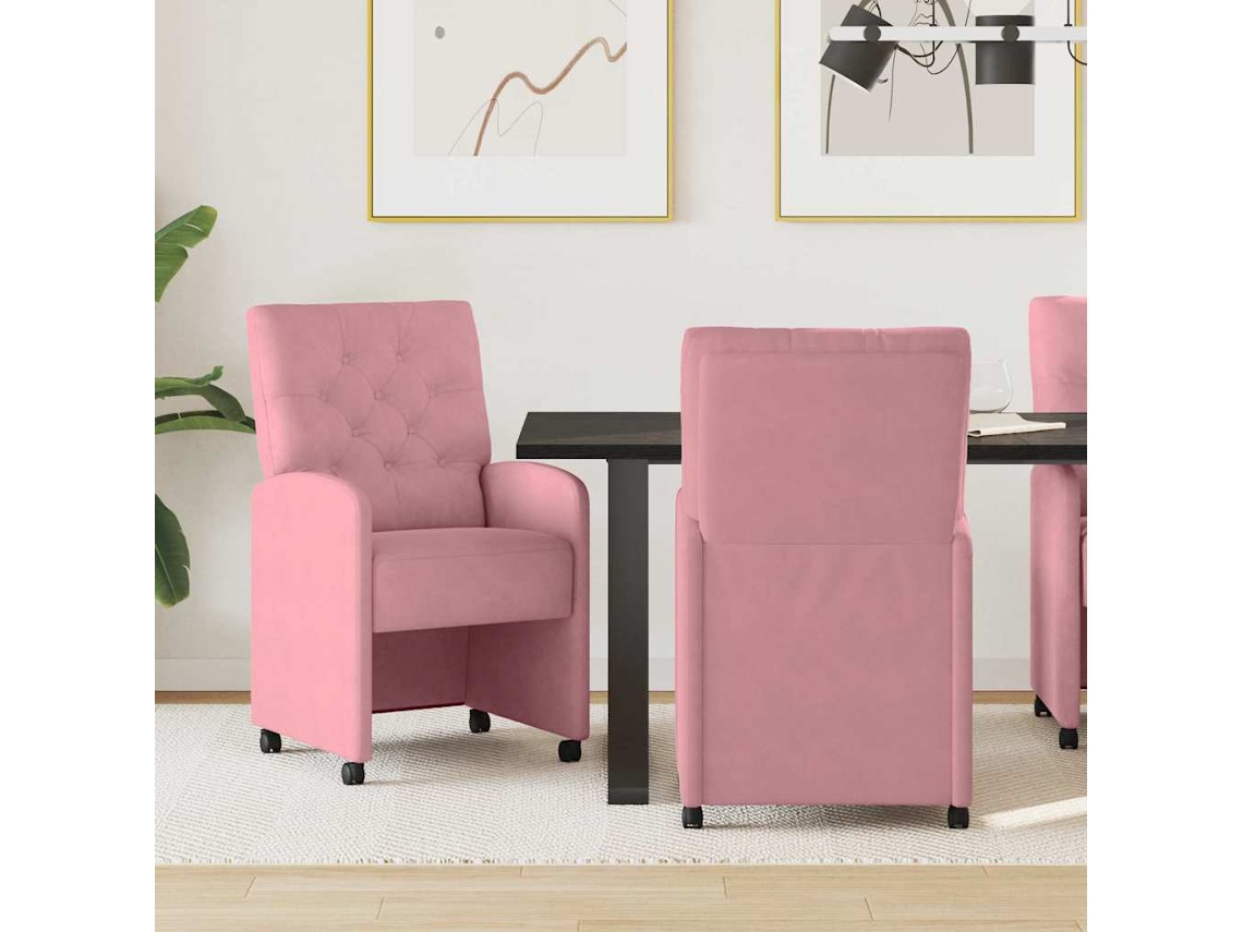 Vidaxl Cadeiras De Jantar Com Rodas 2 Unid. Veludo Rosa