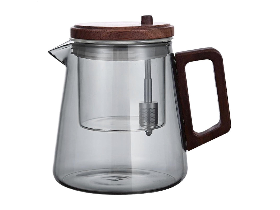 Bule De Vidro Com Infusor E Cabo De Madeira, Resistente Ao Calor, Para Chá A Granel, Com Bico Anti-gotejamento.