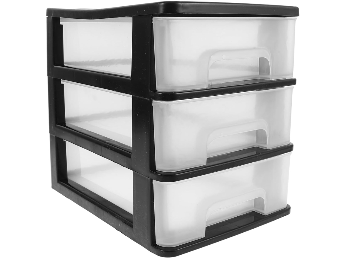 Caixa Organizadora Compacta E Resistente Com 3 Gavetas, Em Plástico Transparente.