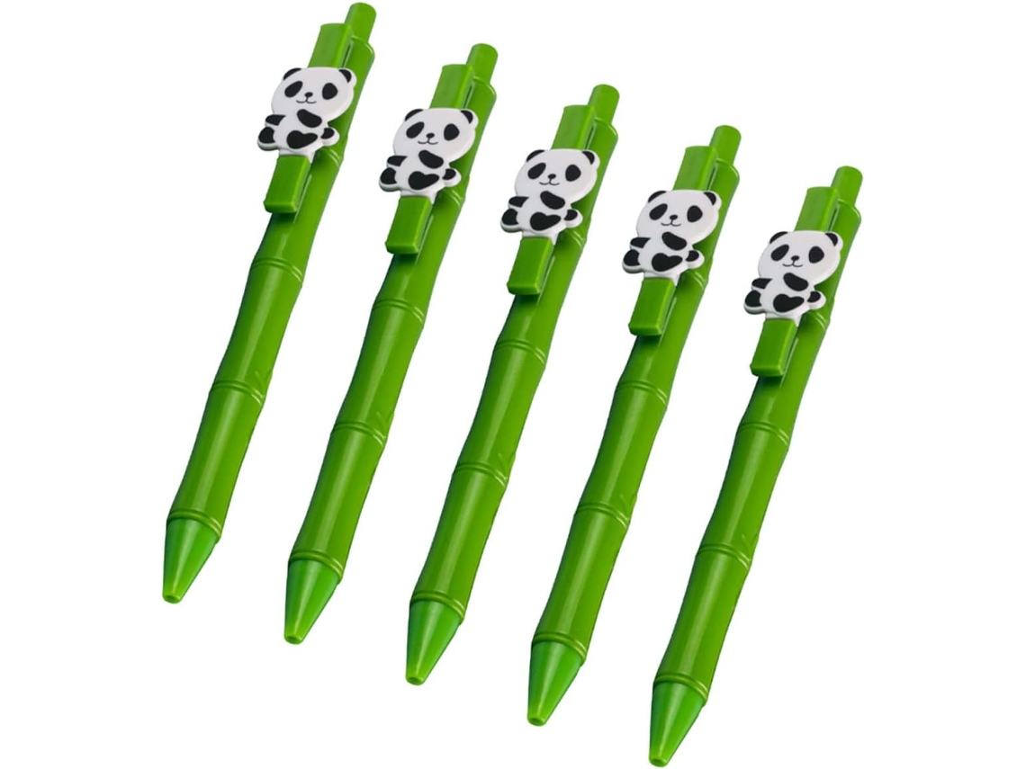 Conjunto De 5 Canetas Em Gel Com Estampa Panda, Mecanismo Botão, Corpo