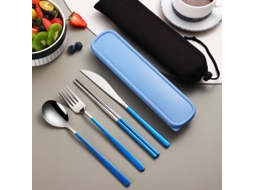 Conjunto De Talheres Portátil Em Aço Inoxidável 304 (azul/prateado), Inclui Faca, Garfo, Colher E Caixa De Armazenamento.