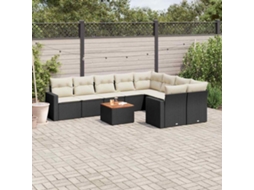 Vidaxl 10 Pcs Conjunto Sofás De Jardim C/ Almofadões Vime Pe Preto