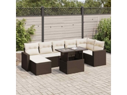 Vidaxl 8 Pcs Conjunto Sofás De Jardim C/ Almofadões Vime Pe Castanho