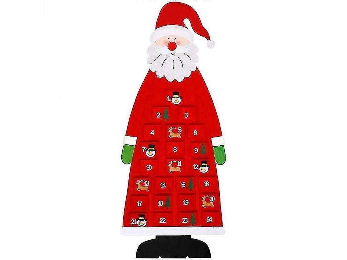 Calendário De Advento De Natal 3d Com 24 Bolsos Em Felpa Papai Noel Contagem Regressiva Rojo