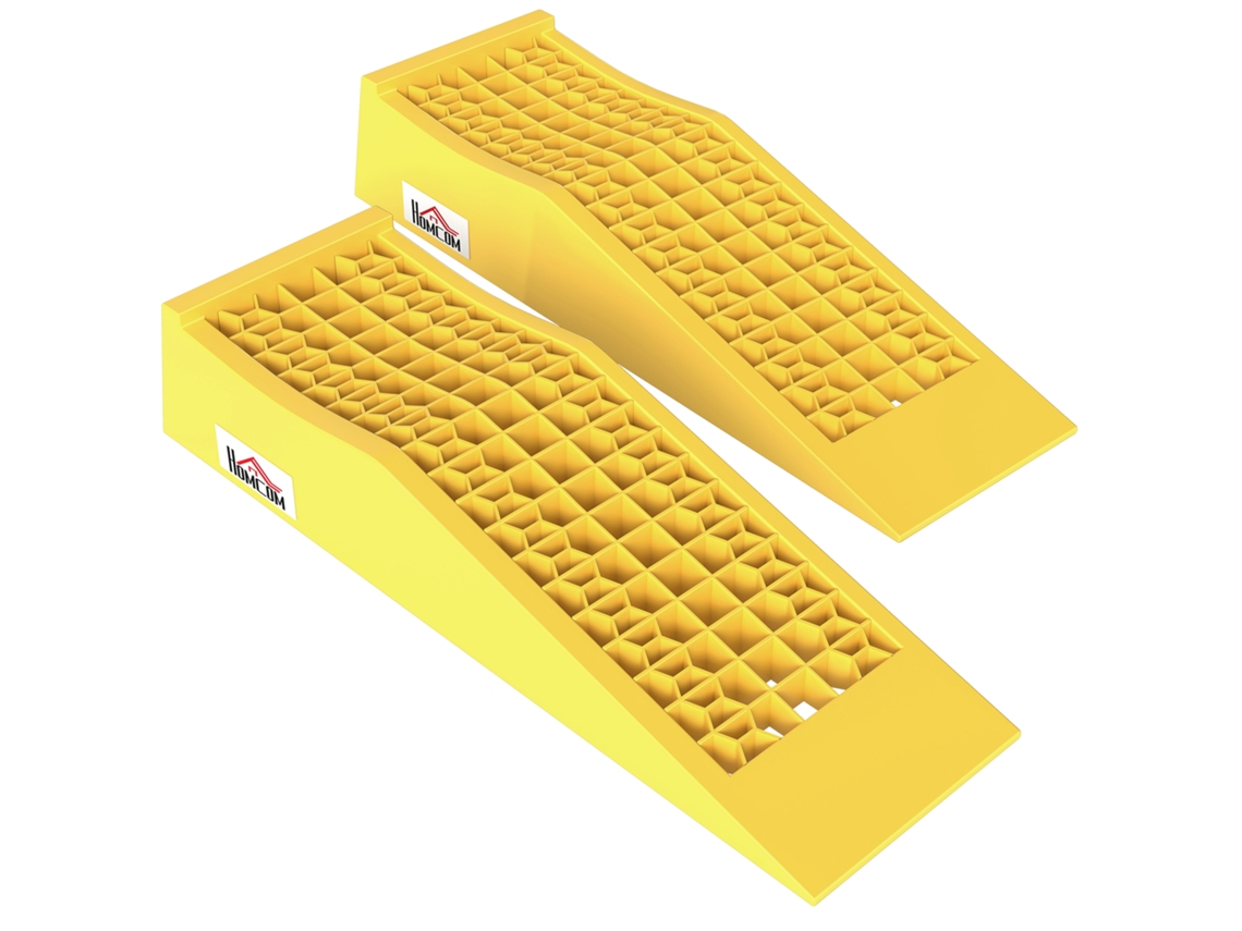 Conjunto De 2 Rampas Para O Sol De Carregamento De Veículos Comerciais. 70l X 19,5w X 7,8h Cm Pp Amarelo