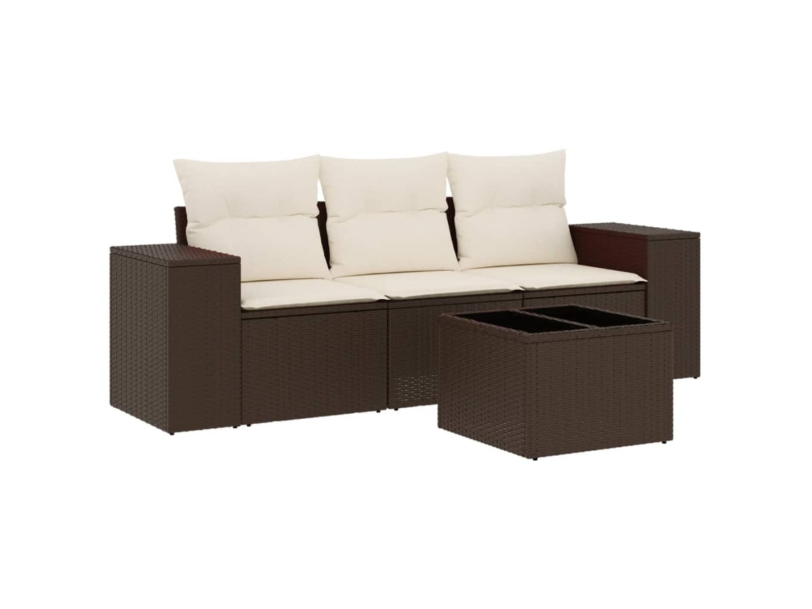 Conjunto de 4 Sofás de Jardim com Almofadões Vime Pe Castanho MAISON EXCLUSIVE (4 pcs)