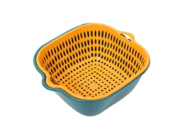Conjunto de Cesta de Lavar Legumes 2 em 1 de Plástico com Dreno para Frutas e Cozinha