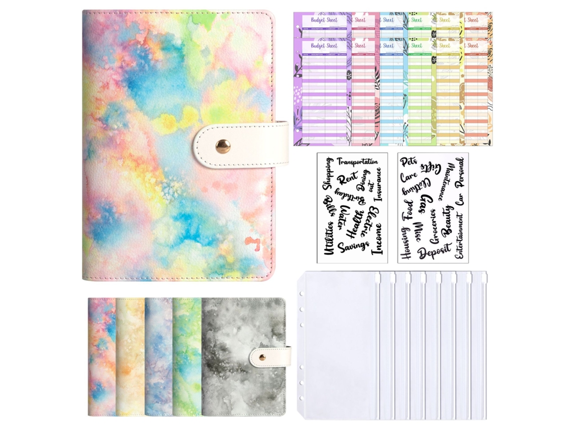 A6 Pu Leather Zip Binder With Clasp, Oil Color Tie Dye Pink 8-zipper Pockets, 12 A6 Cash Budget Cards 2-english Stickers