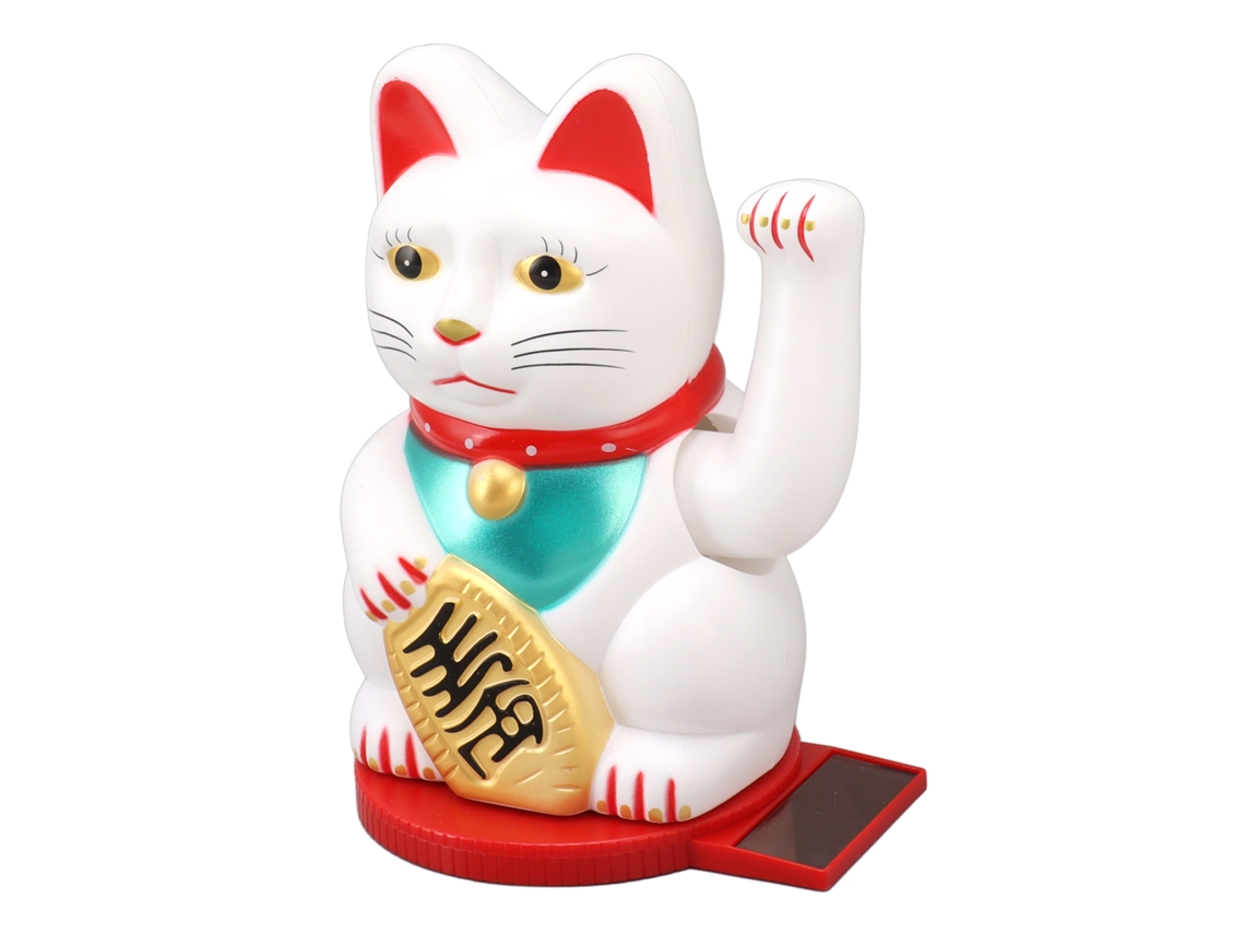 Ronjoe-gato Da Sorte Com Braços Móveis 4 Polegadas Plástico Solar Com Base Rotatória Decoração De Gato Da Sorte Para Casa Hotel Branco
