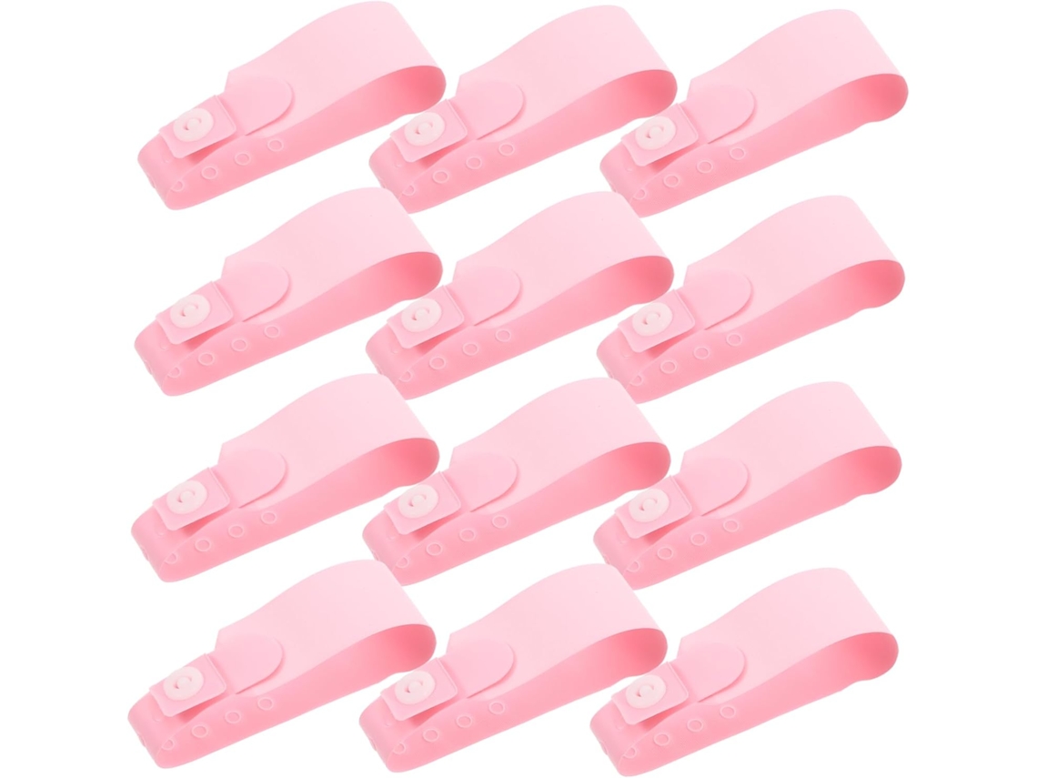 Pulseiras médicas descartáveis Frcolor para recém-nascidos, 100 unidades, ajustáveis e em PVC rosa claro.