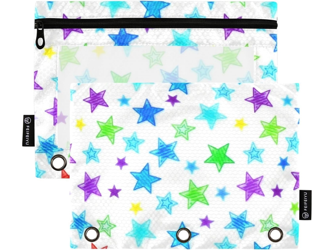 Pasta Com Fecho Em Formato De Estrela Colorida, Janela Transparente, Estojo De Tecido Com Ilhós Reforçados E Zíper, 3 Unidades