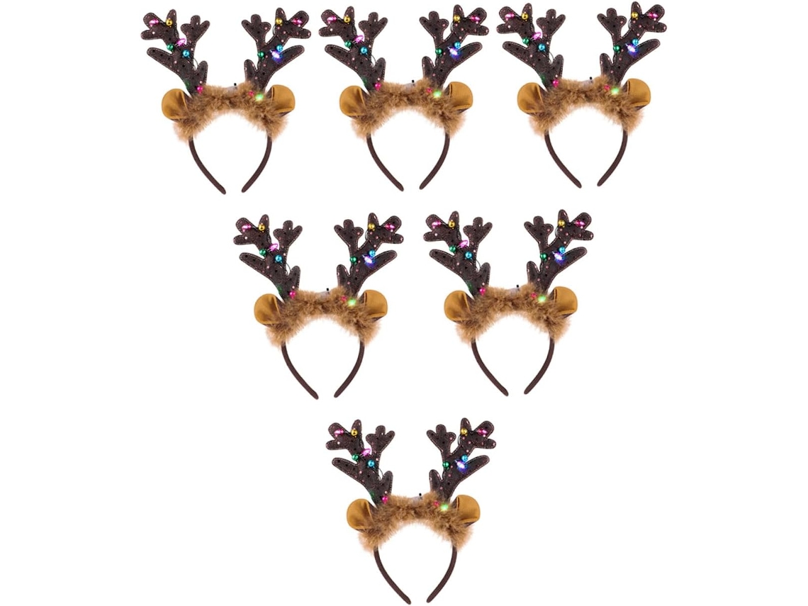 Conjunto De 6 Tiaras De Natal Em Formato De Veado Com Luzes Led.