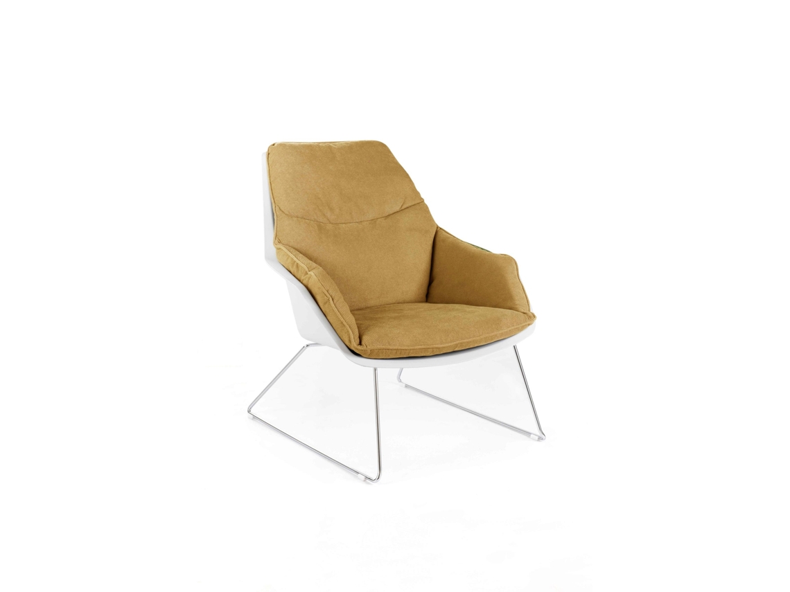 Poltrona Grace Com Estrutura Em Polipropileno E Base Metálica, Assento Acolchoado Em Tecido Amarelo - Design Contemporâneo