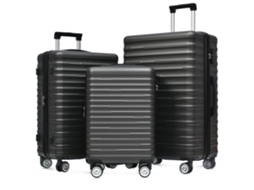 Conjunto Bagagens 3 Tamanhos, Abs, Fechadura Tsa, Impermeável, Alça Telescópica, Capacidade Expansível. Preto
