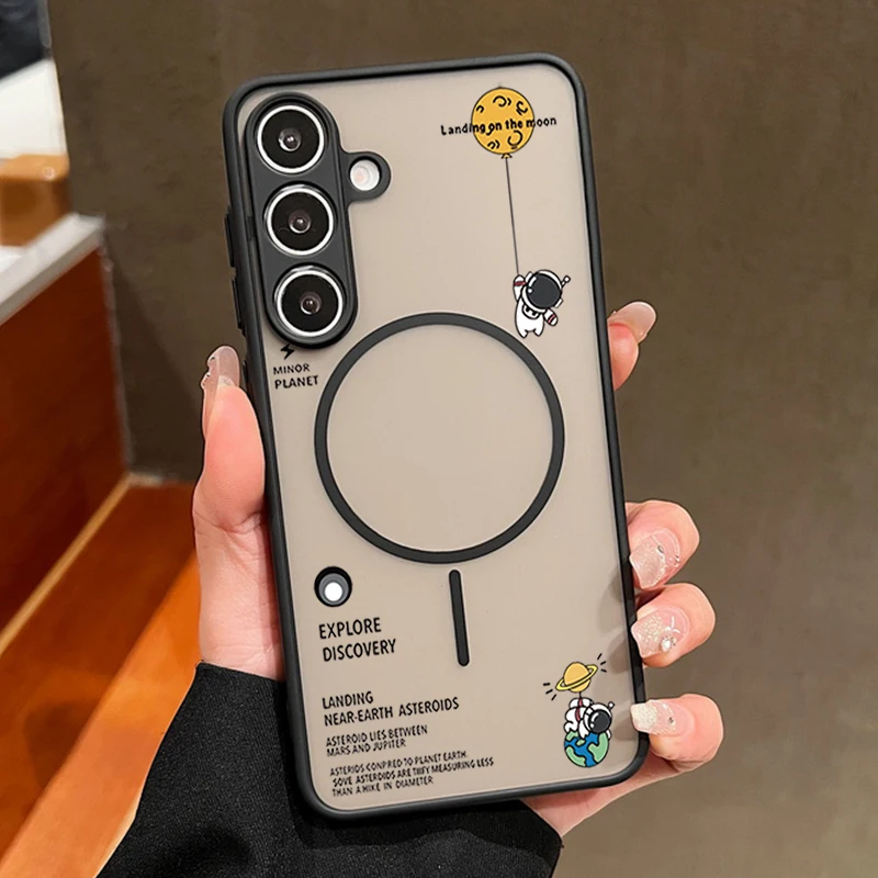 (preto) Capa Magnética Para Celular Samsung Com Estampa Fofa De Astronauta Para Galaxy S25