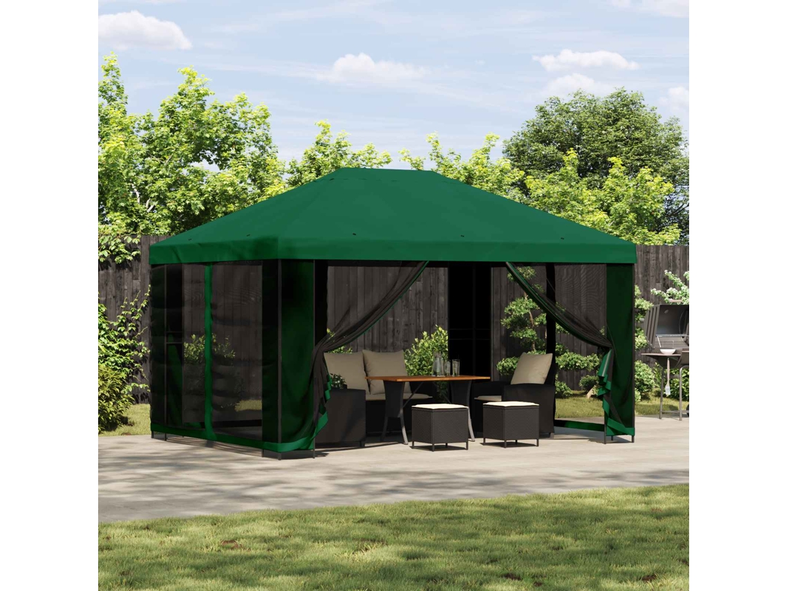 Vidaxl Gazebo De Jardim Com Laterais 4 × 3 M Verde Poliéster E Aço