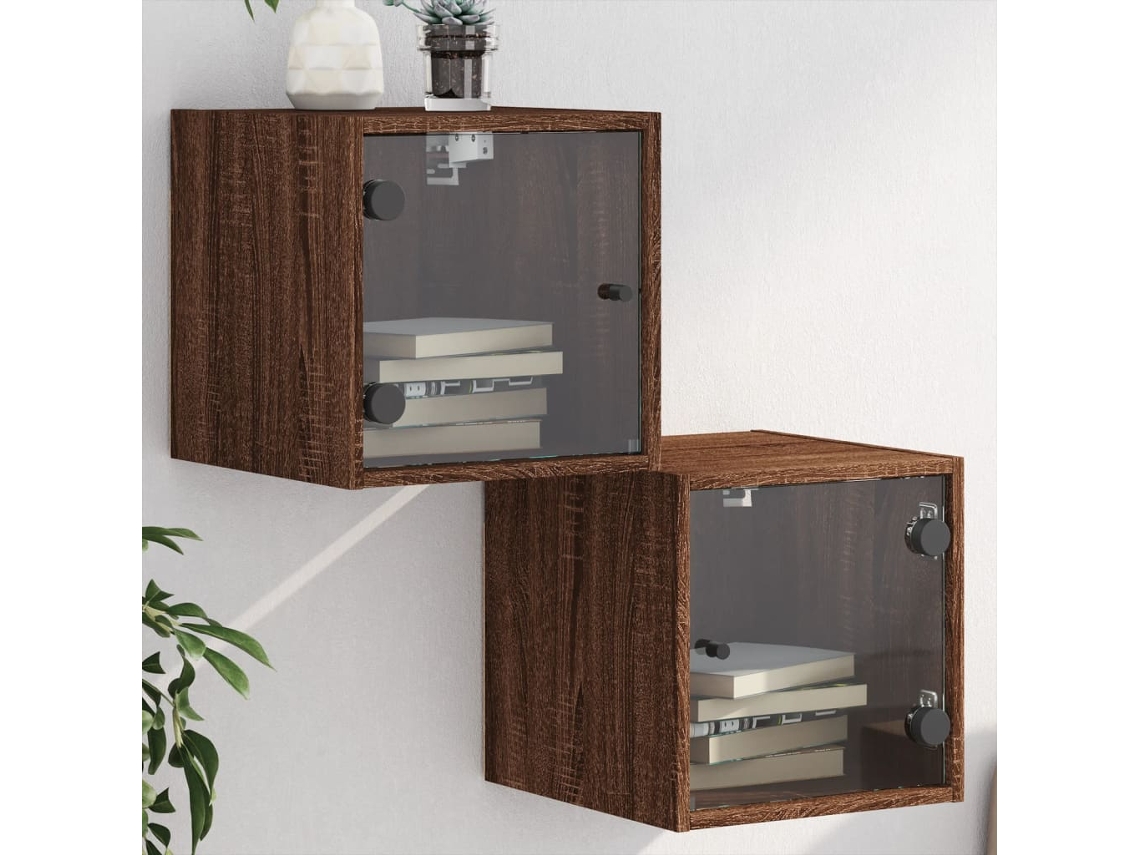 Vidaxl Mesas Cabeceira Portas Vidro 2 Pcs 35x37x35cm Carvalho Castanho