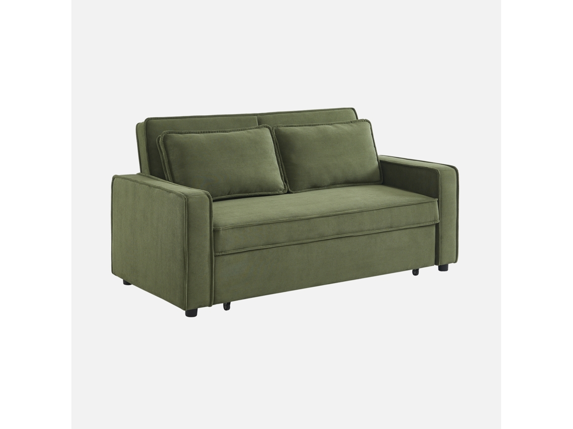 Sofá-cama Em Veludo Canelado, 2 Lugares, Caqui