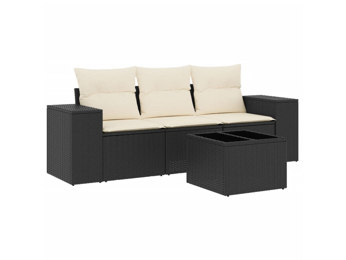 Maison Exclusive - 4 Pcs Conjunto De Sofás Para Jardim C/ Almofadões Vime Pe Preto