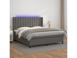 Vidaxl Cama Box Spring C/ Colchão/led 160x200cm Couro Artificial Cinza