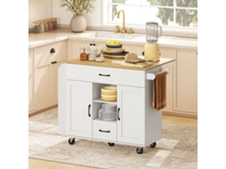 Rolling Kitchen Island, Fold-out Work Surface, Soft Close Cabinet Doors, Drawers, Towel Rack, Mdf, White