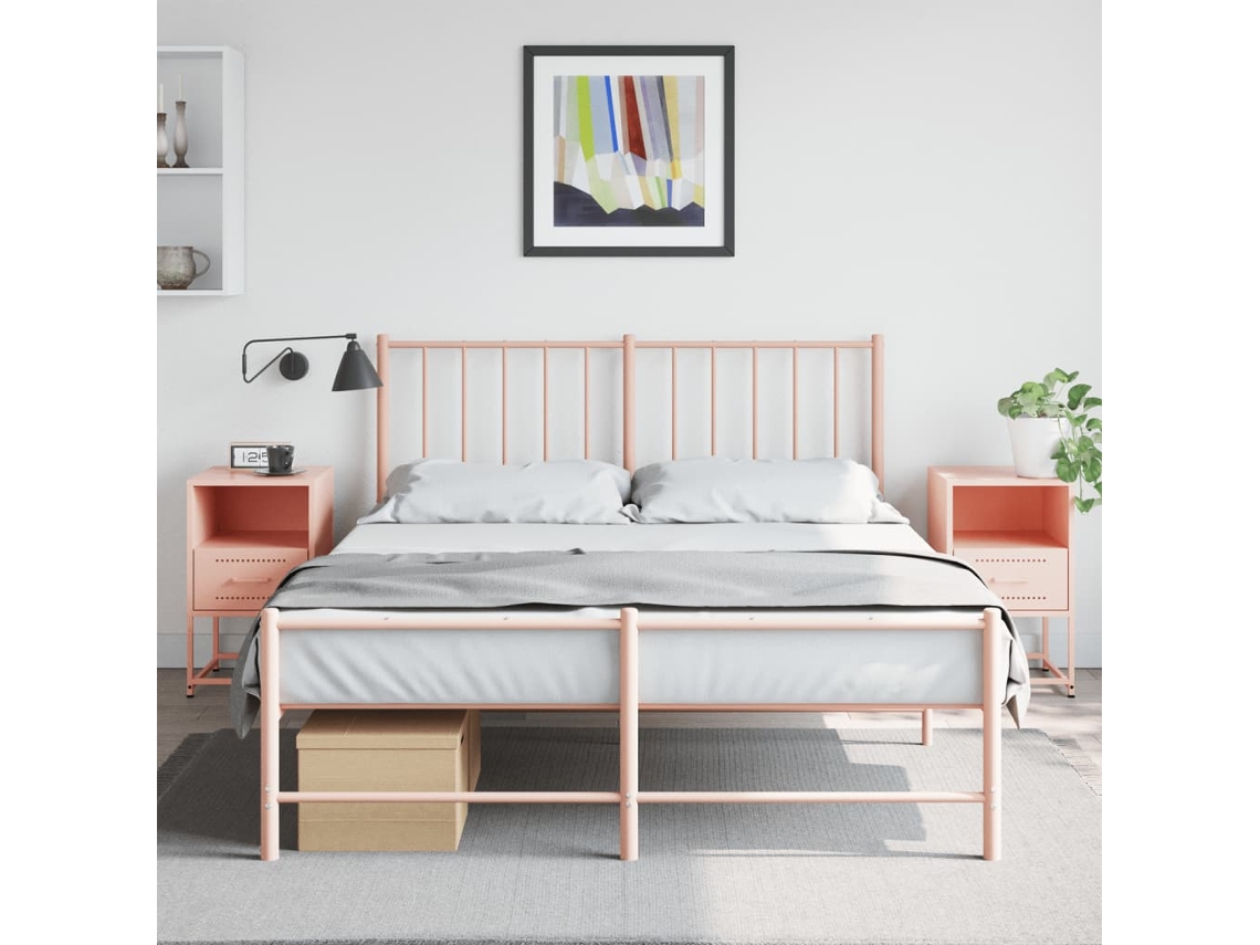 Vidaxl Mesas De Cabeceira 2 Pcs 36x39x60,5 Cm Aço Rosa