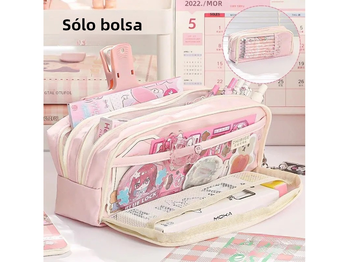 (rosa) Estojo Transparente De Cinco Camadas, Com Grande Capacidade E Design Leve.