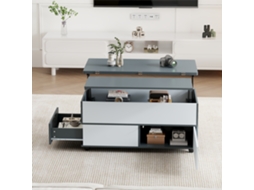 Mesa De Centro Ajustável 100x98x65 Cm Com Arrumação E Prateleiras Com Rodízios E 1 Gaveta Cinzento E Branco Mobrio