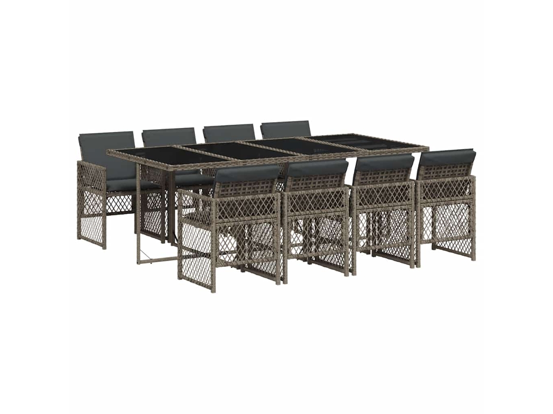 Conjunto de 9 Jantar para Jardim com Almofadões Vime Pe Cinza MAISON EXCLUSIVE