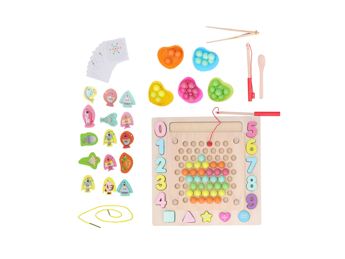 Primerox jogo de Pesca Magnético de Madeira com Contas Clip Jogo Educativo Multifuncional para Crianças 3+