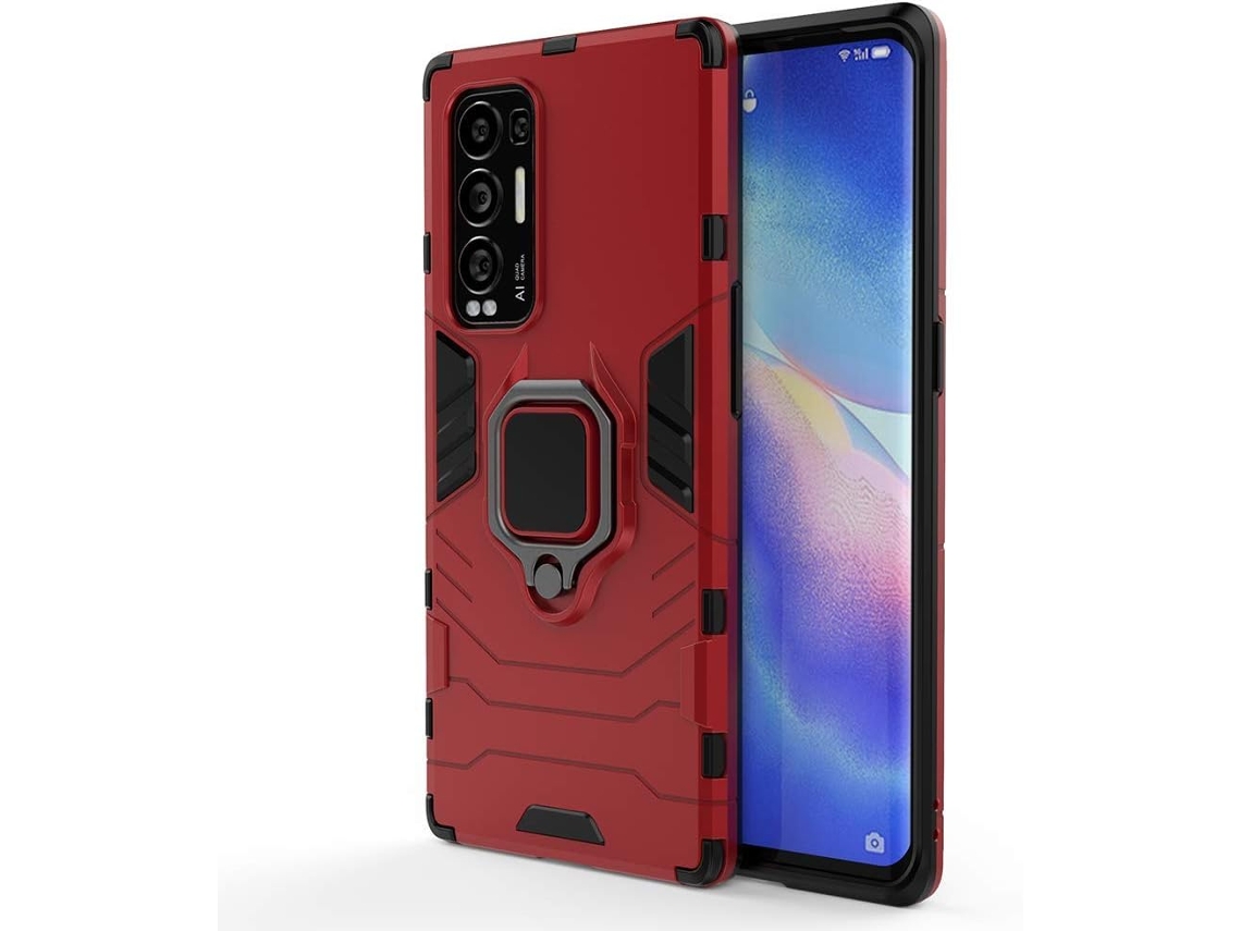 Capa Armadura Anel para Oppo Oppo Find X3 Neo HONGWE. Anti-Choque com Anel de Suporte Vermelho