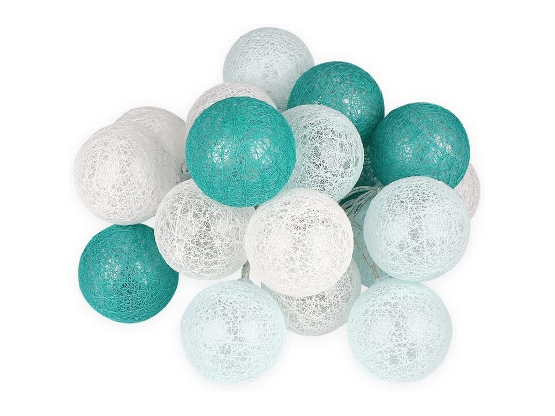 Cordão de Luzes para Interiores, Guirlanda de Bolas Lã Turquesa, 3 M, Led, Decorativo, Funciona a Pilhas, Verde Menta, Diâmetro: 6 Cm BRILVIBERA