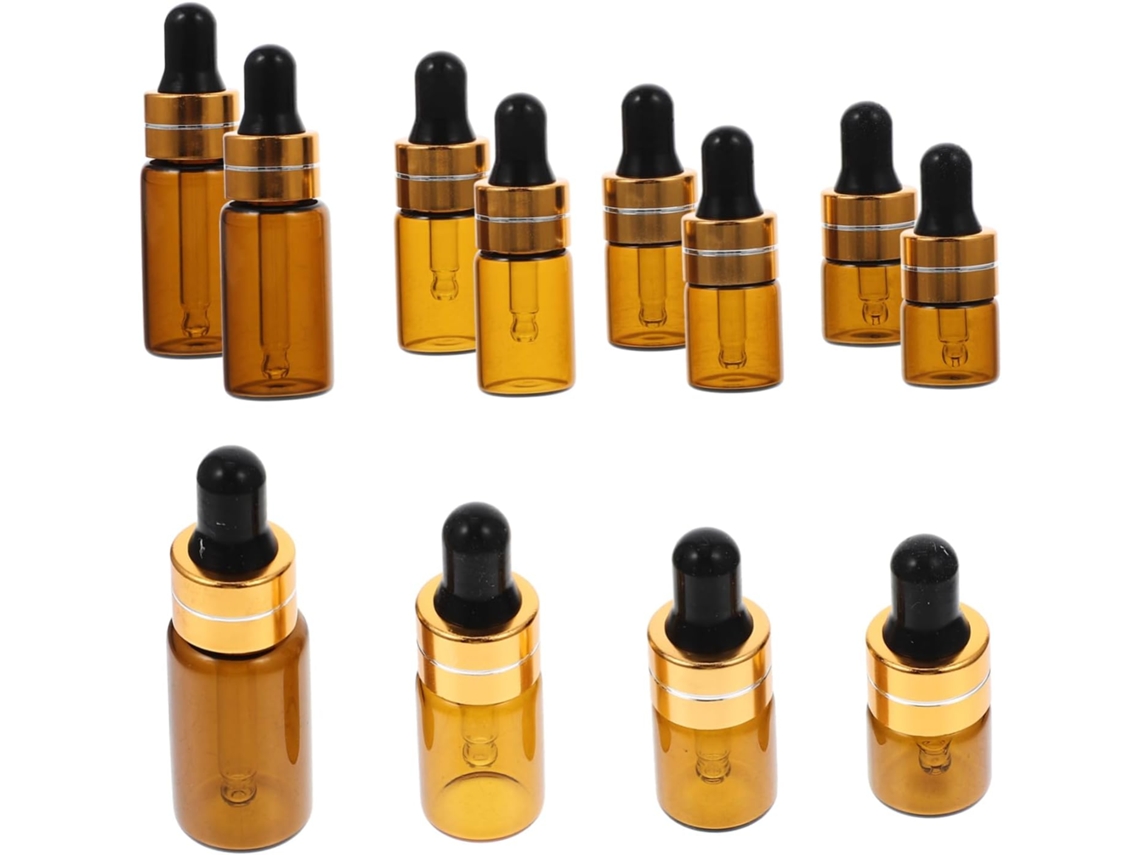 Conjunto de 12 frascos de vidro com pipeta, recarregáveis para óleo.