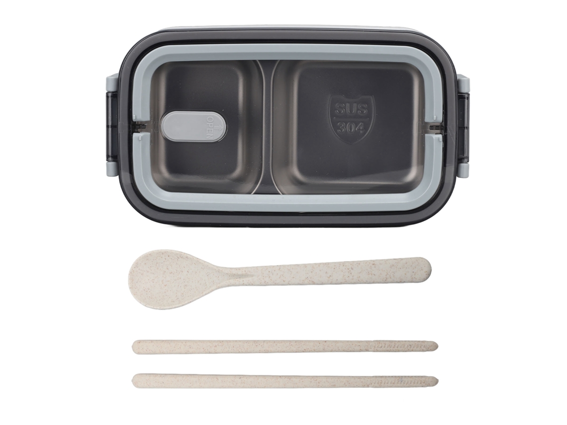 Marmita Bento de 2 Camadas, 1400ml, Recipiente Hermético em Aço Inoxidável para Almoço