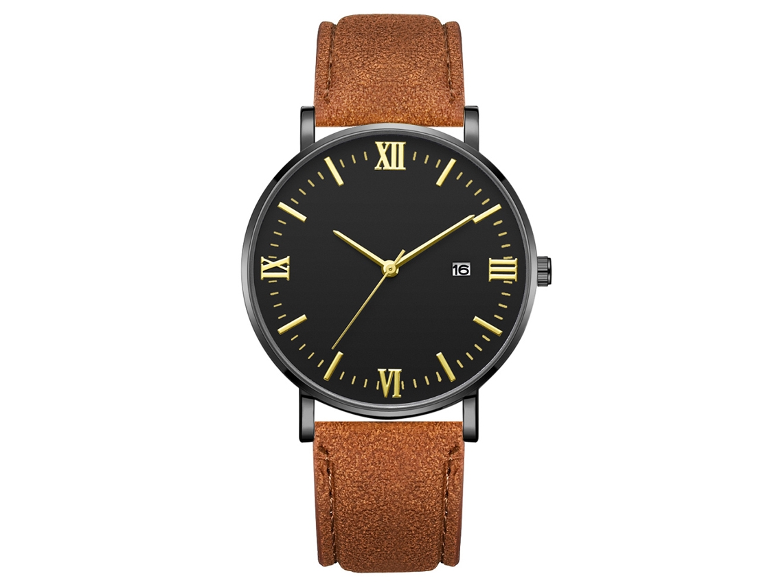 Reloj De Cuarzo Con Correa De Cuero Estilo Simple Y Moderno Decoración De Mano