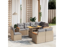 Vidaxl 9 Pcs Conjunto De Sofás P/ Jardim Com Almofadões Vime Pe Bege