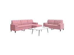 Vidaxl 3 Pcs Conjunto De Sofás Com Almofadões E Rolos Veludo Rosa