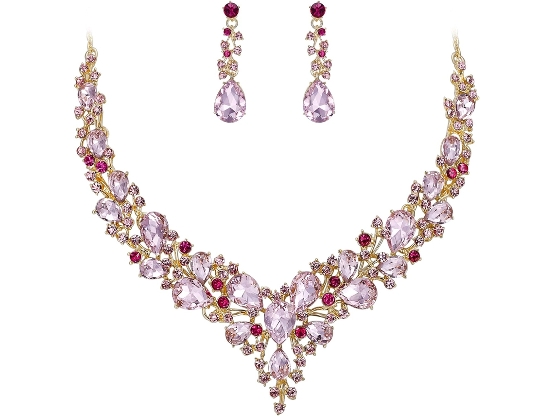 Gusshious Conjunto De Joias Femininas Para Casamento, Colar Com Pendente Em Forma De Lágrima E Cristal Austríaco, 20 Tons De Ouro Rosa