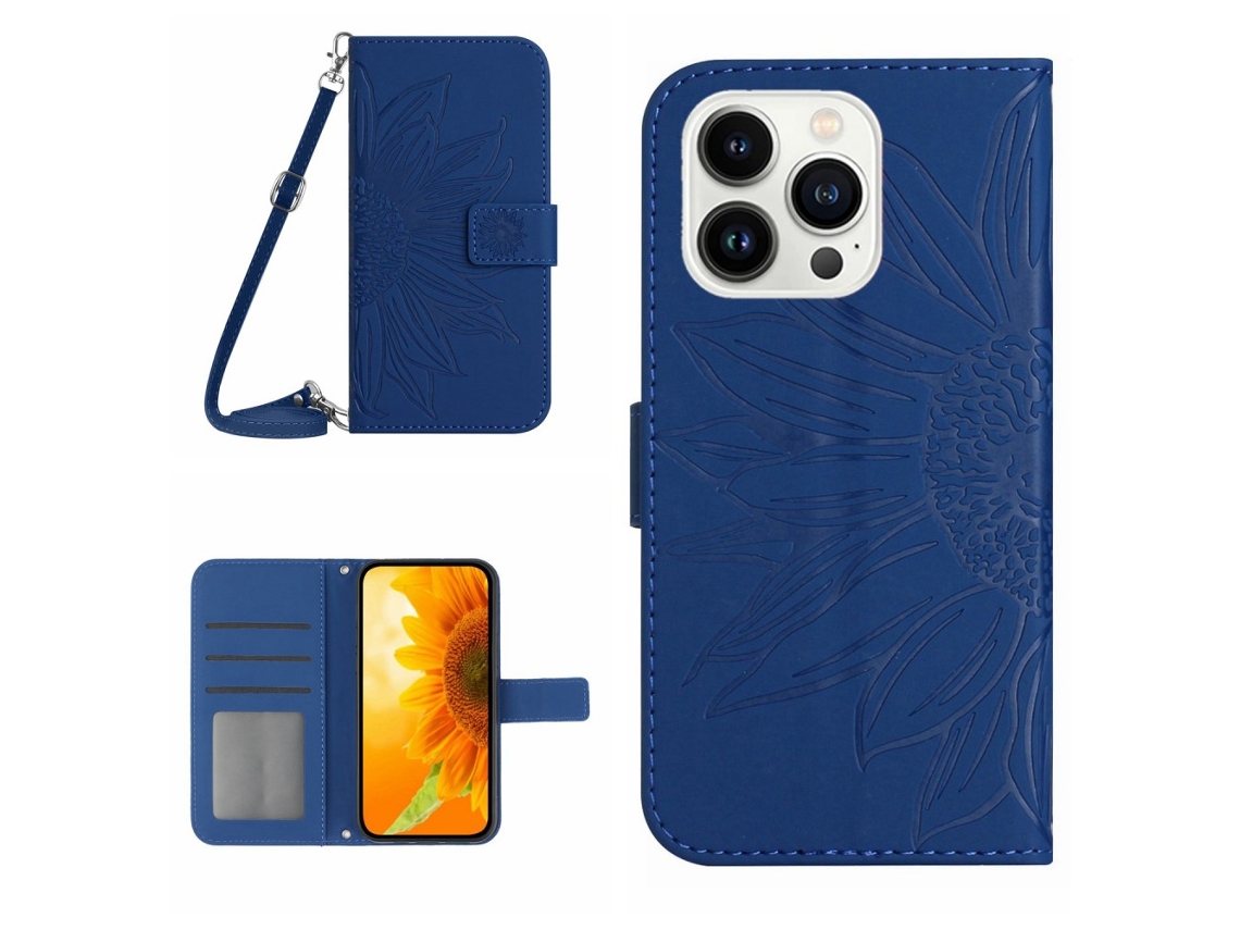 Capa Em Couro Pu, Com Pega Para Apple Iphone 16 Pro Max - Safira