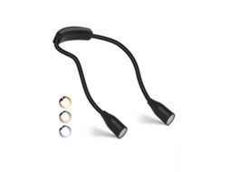(preto) Luz De Leitura Led, Haste Flexível De 360°, Luz Noturna Recarregável Via Usb, Bateria De Lítio Integrada