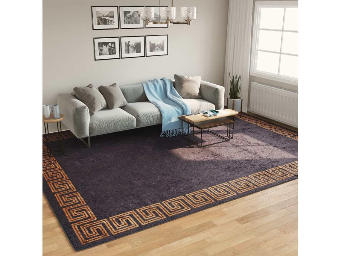 Tapete Lavável Antiderrapante 400x300 Cm Preto E Dourado