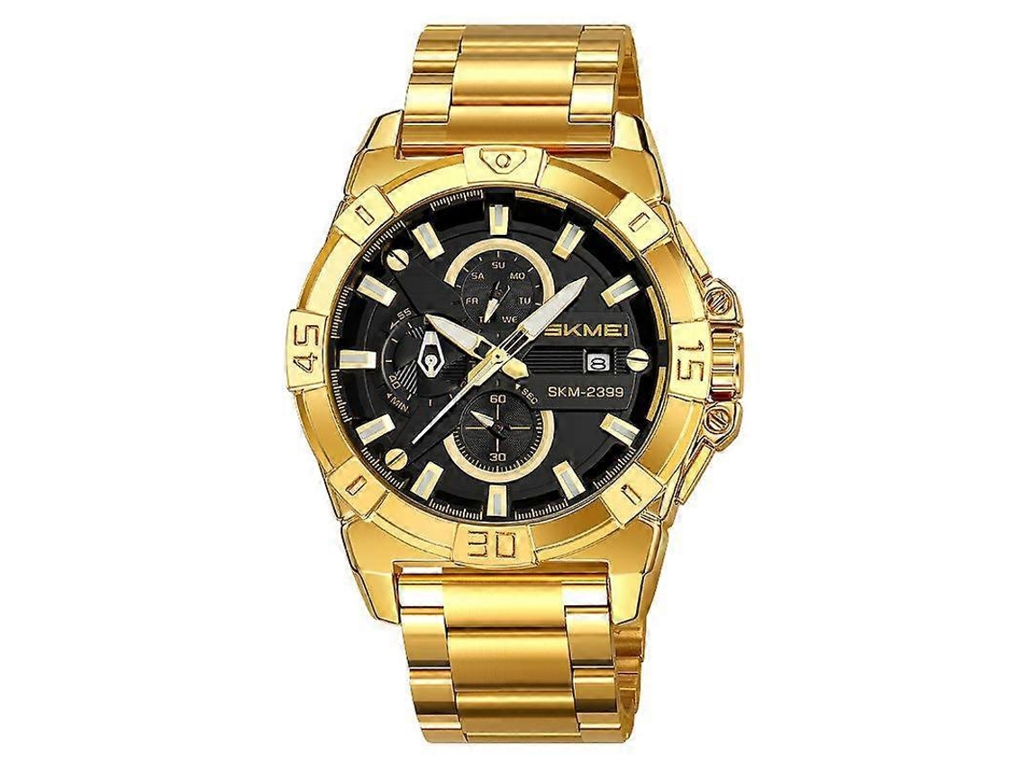 Relógio De Pulso Masculino Skmei 2399 Com Três Mostradores, Pulseira De Aço E Mecanismo De Quartzo.
