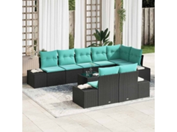 Vidaxl Conjunto De Sofá De Jardim Preto E Turquesa Rattan Sintético